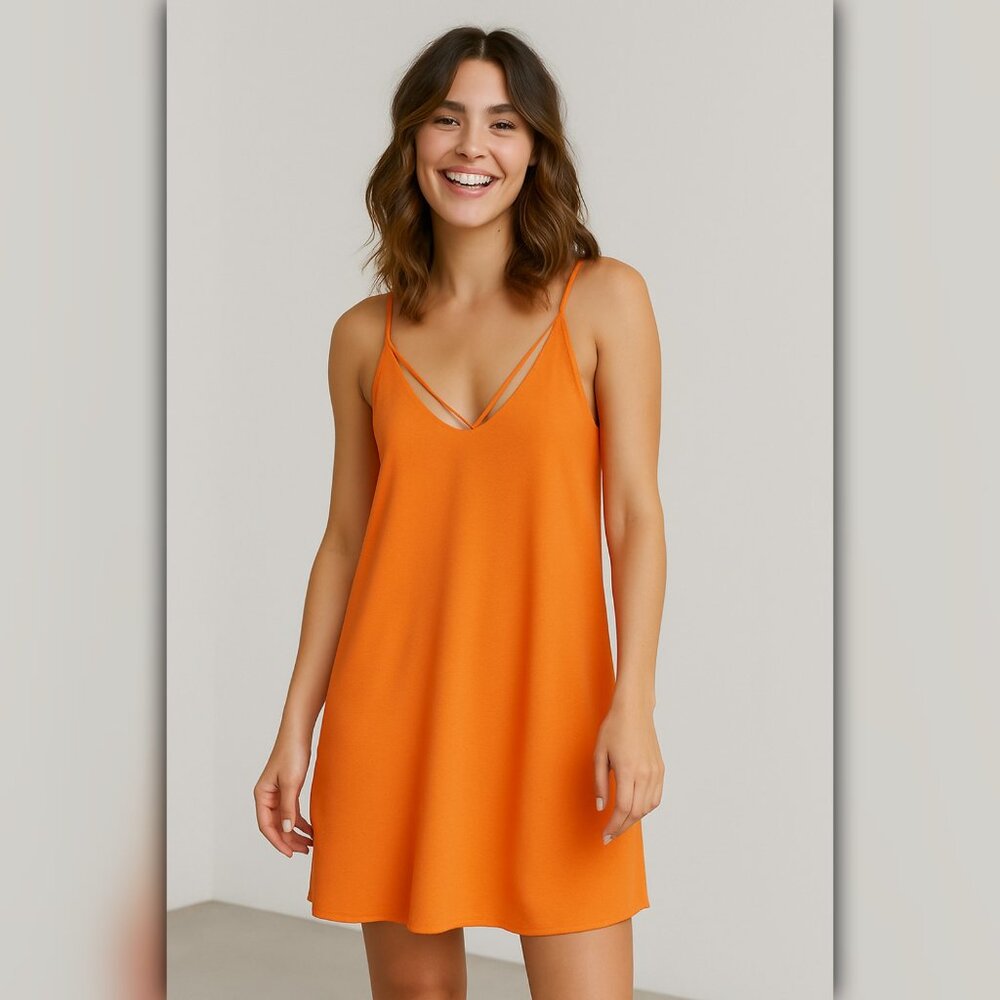 A223 • Orange Strappy Back Swing Cami Mini Dress